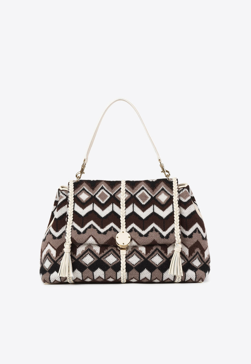 Chloé Large Penelope Chevron Knitted Shoulder Bag CHC24SS566L842ZA MULTICOLOR BROWN 1