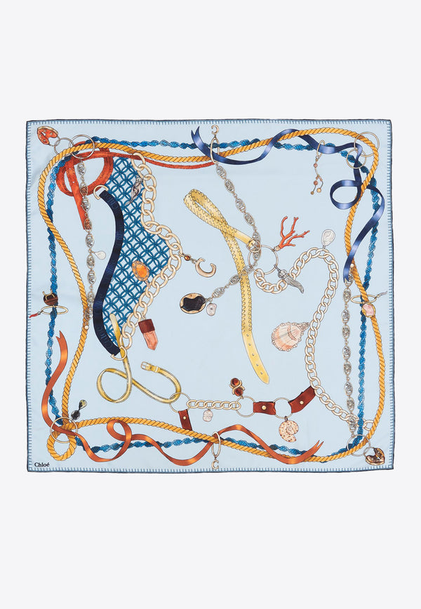 Chloé Signature Silk Square Scarf CHC24ST016SE1472 SILKY BLUE