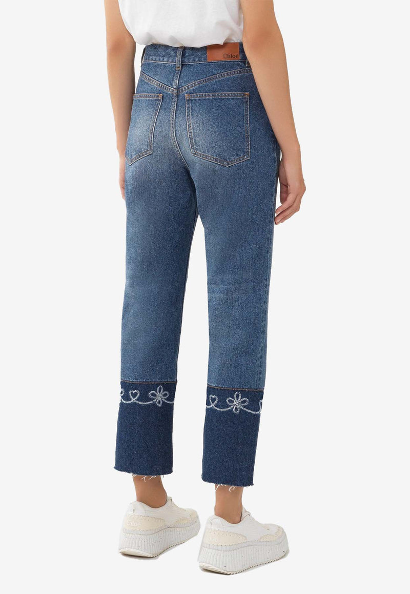 Chloé Masaya Cropped Straight-Leg Jeans CHC24UDP021544ZA Multicolor Blue 1