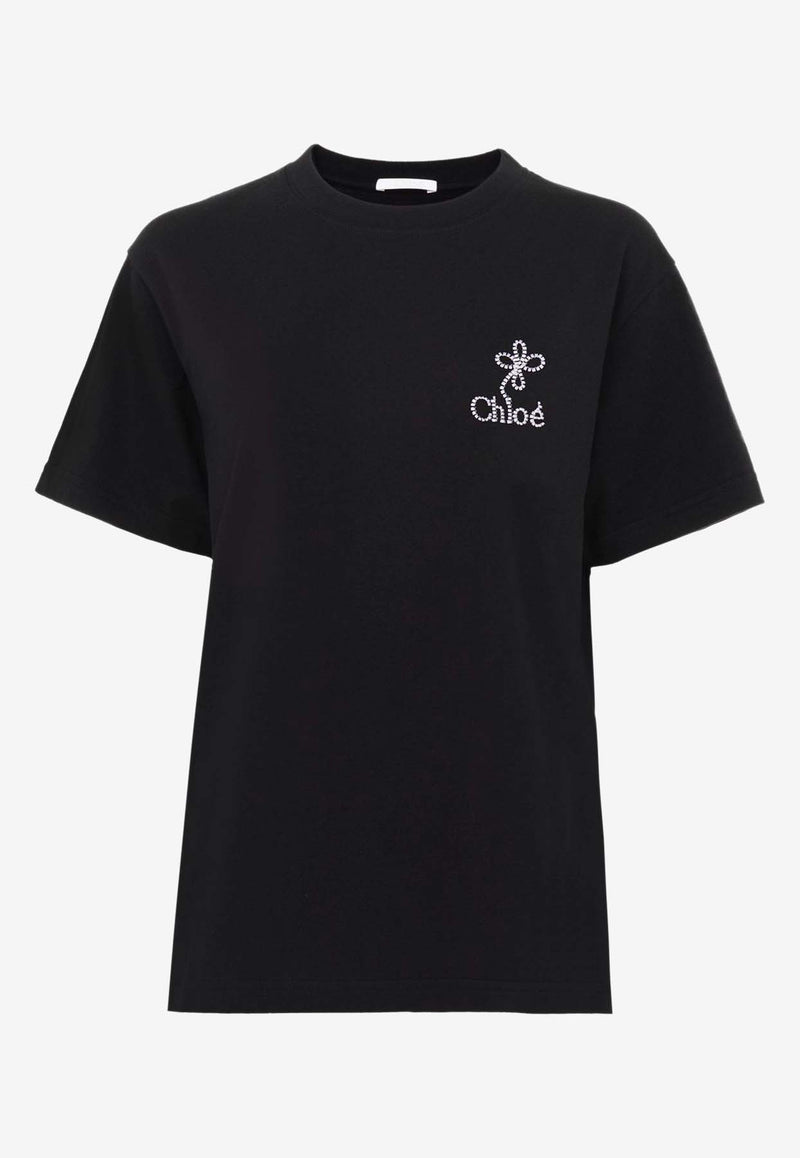 Chloé Logo-Embroidered Crewneck T-shirt CHC24UJH01184001 BLACK