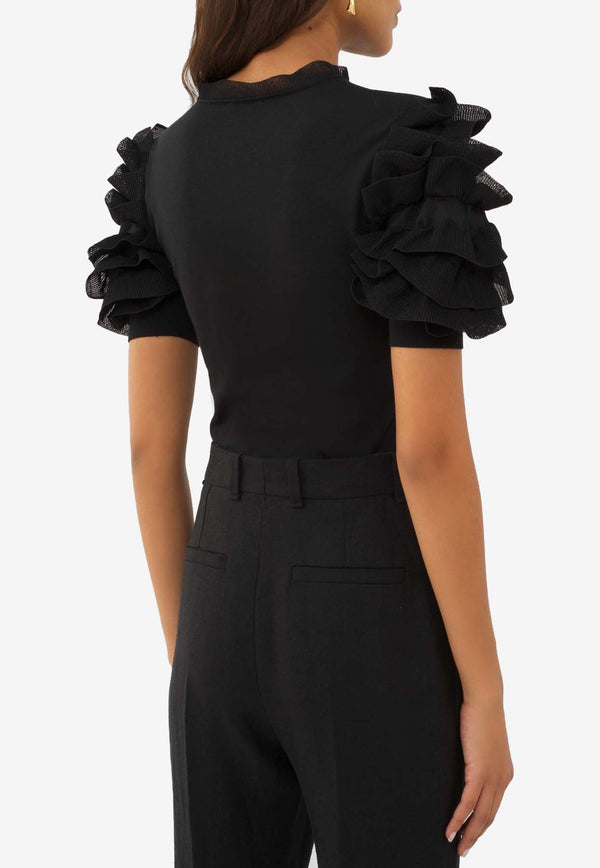 Chloé Ruffled-Sleeve Top CHC24UMP15510001 BLACK