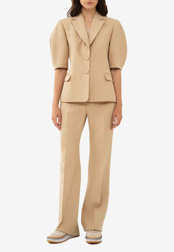 Chloé Puff-Sleeved Blazer in Linen CHC24UVE21130278 PEARL BEIGE