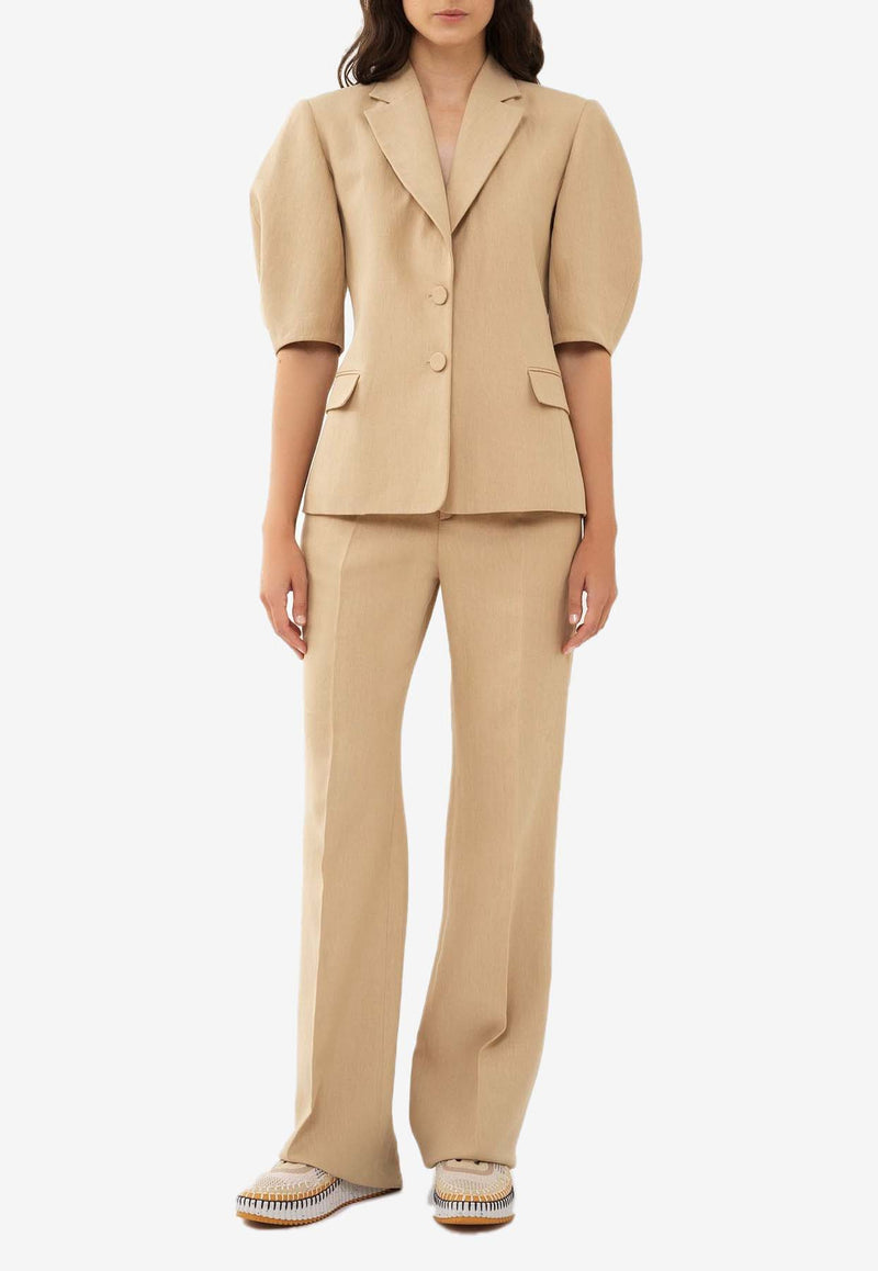 Chloé Puff-Sleeved Blazer in Linen CHC24UVE21130278 PEARL BEIGE