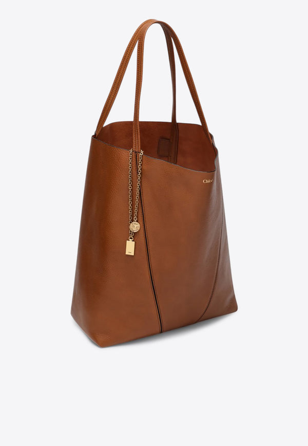 Chloé Large Spin Tote Bag in Grained Leather Brown CHC25SS810N84/Q_CHLOE-26M