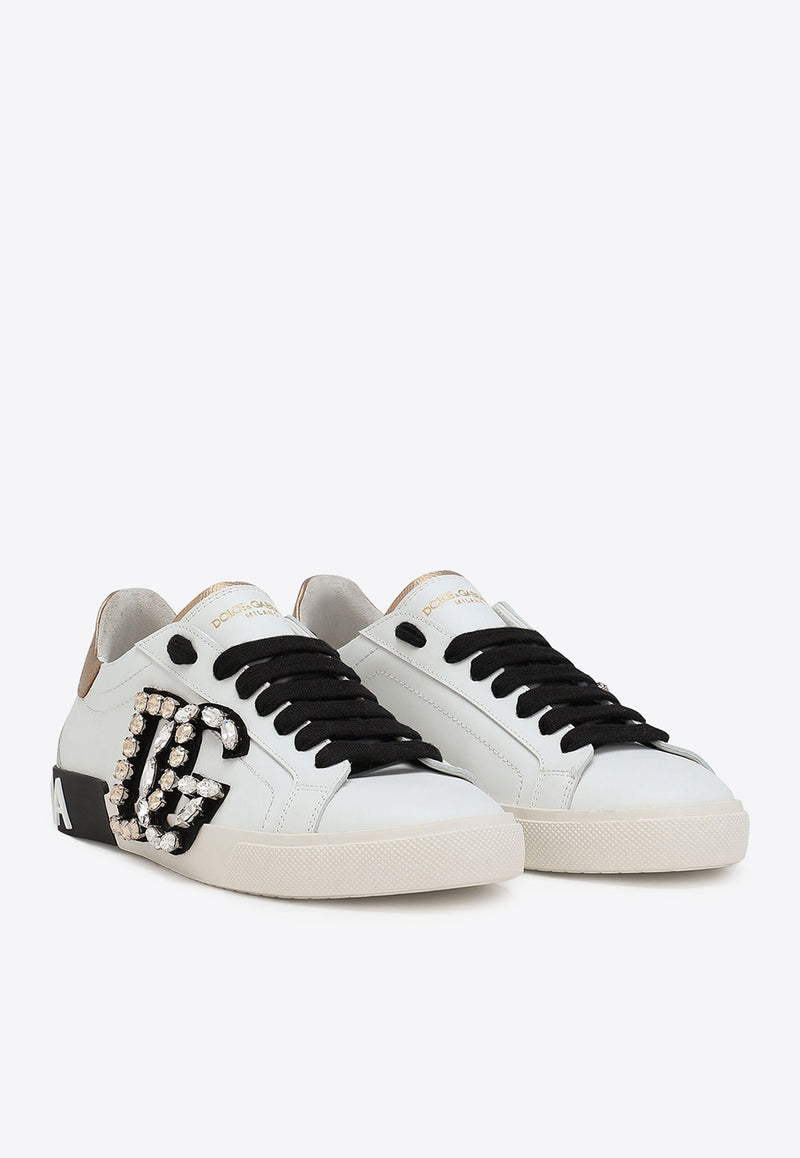 Dolce 
Gabbana Portofino Low-Top Sneakers with Embellished DG Logo White CK2203 AO902 89662