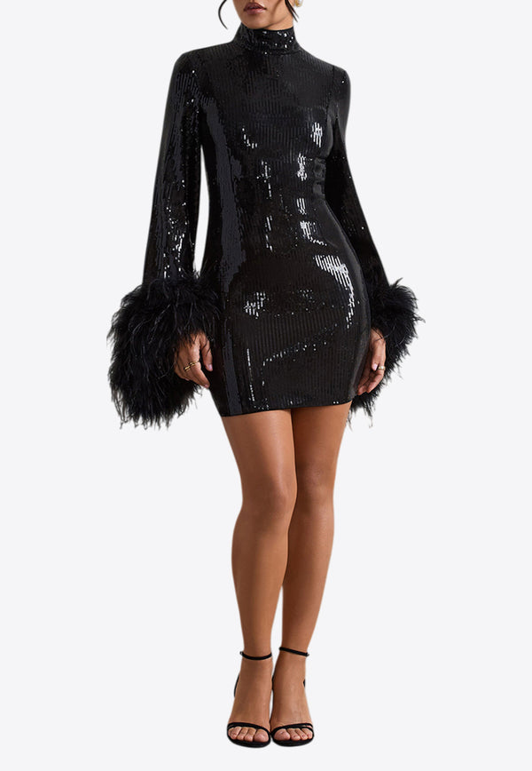 Club L London Cupid Feather-Trimmed Sequined Mini Dress CL134605002BLACK