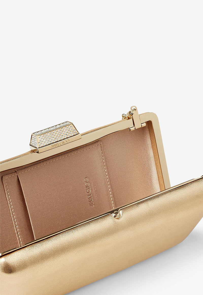 Jimmy Choo Small Clemmie Clutch in Metallic Nappa Leather CLEMMIE MNA GOLD