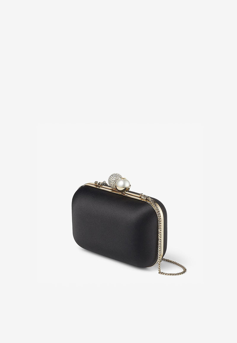 Jimmy Choo Cloud Pearl and Crystal Clutch in Satin CLOUD TLL BLACK