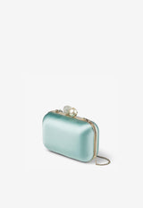 Jimmy Choo Cloud Pearl and Crystal Clutch in Satin CLOUD TLL SMOKE GREEN