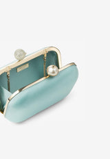 Jimmy Choo Cloud Pearl and Crystal Clutch in Satin CLOUD TLL SMOKE GREEN