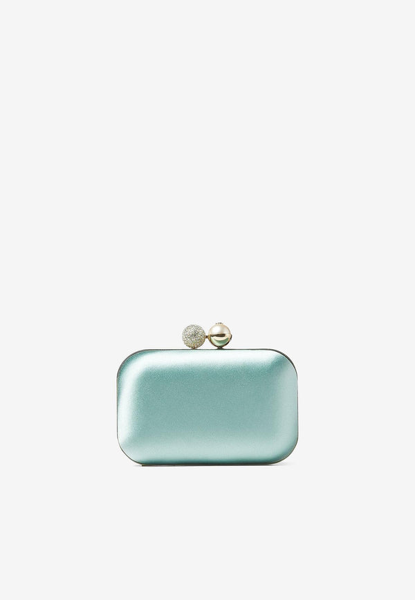 Jimmy Choo Cloud Pearl and Crystal Clutch in Satin CLOUD TLL SMOKE GREEN