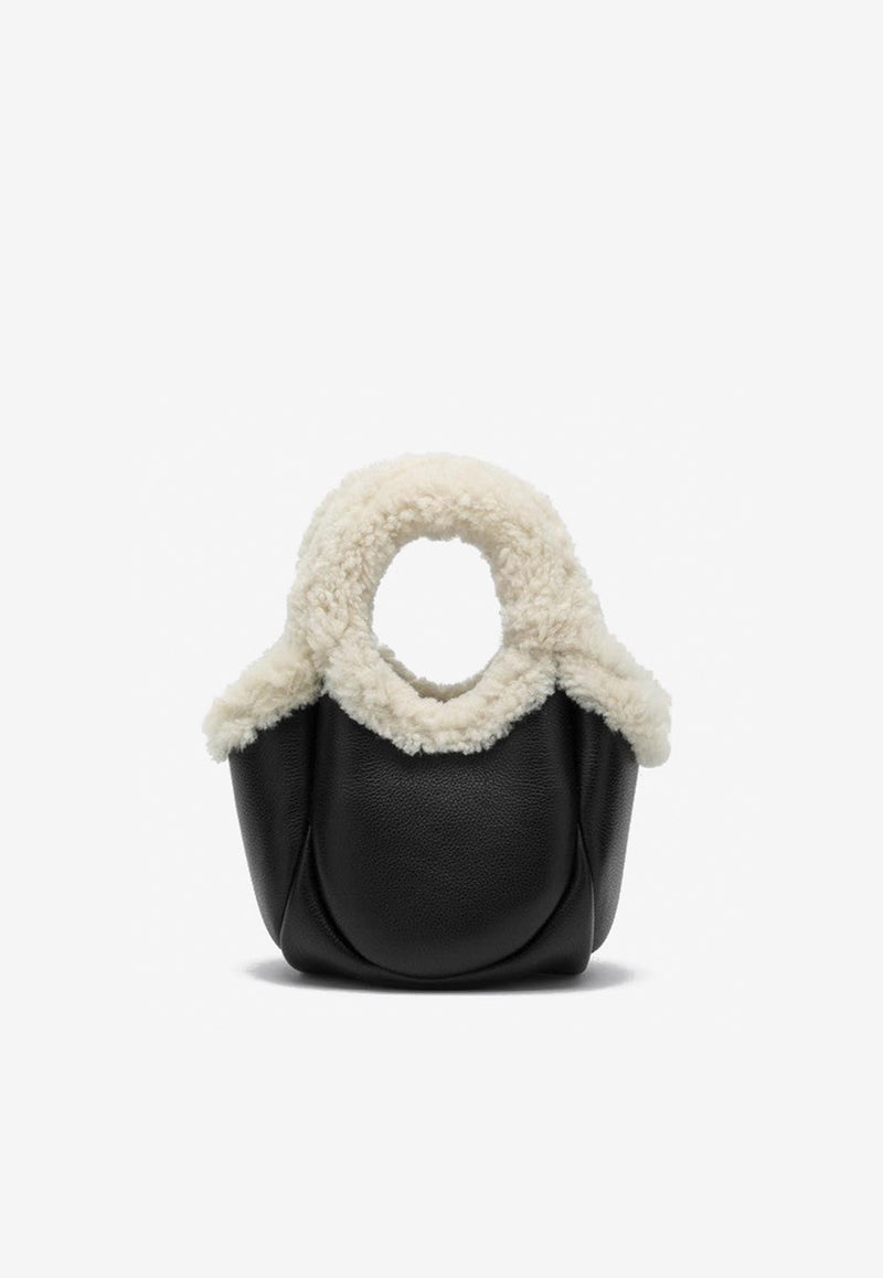 Coperni Mini Swipe Shearling-Trimmed Top Handle Bag Black COPBA69840SLE/P_COPE-BLKWHT