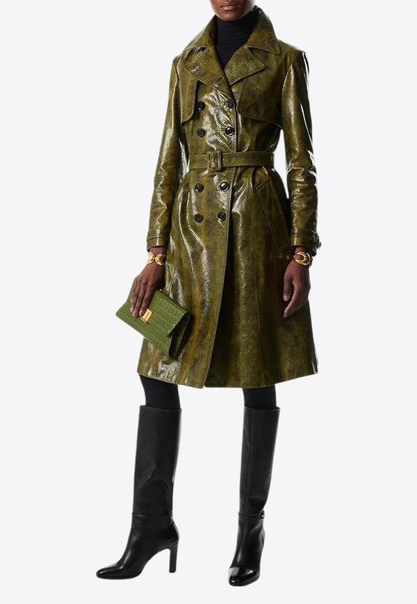 Tom Ford Ayers Print Leather Trench Coat CPL711-LEX338 FG580 Olive