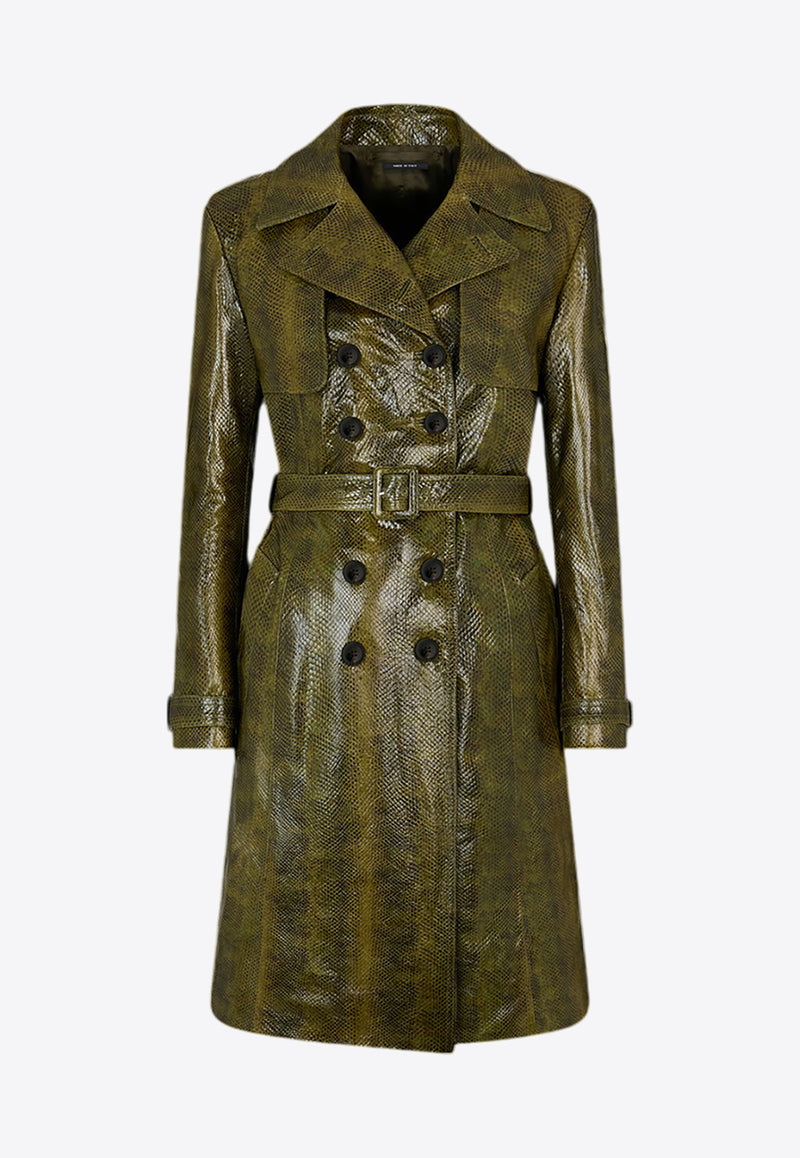 Tom Ford Ayers Print Leather Trench Coat CPL711-LEX338 FG580 Olive