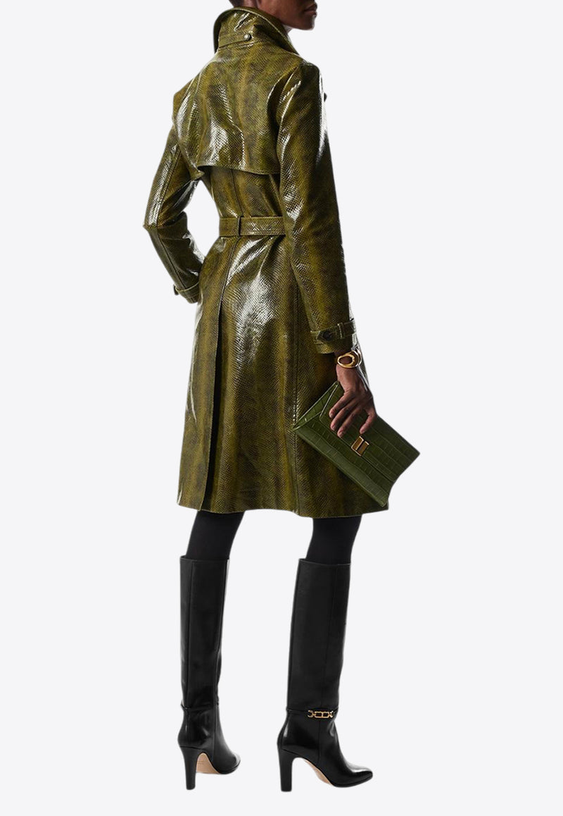 Tom Ford Ayers Print Leather Trench Coat CPL711-LEX338 FG580 Olive