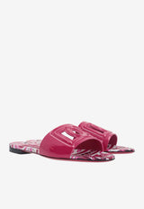 Dolce 
Gabbana DG Logo Flat Sandals in Calf Leather Fuchsia CQ0436 AN853 8I484