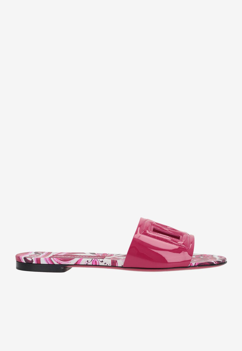 Dolce 
Gabbana DG Logo Flat Sandals in Calf Leather Fuchsia CQ0436 AN853 8I484