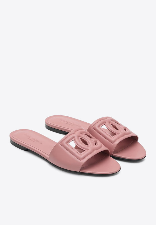 Dolce 
Gabbana Bianca DG Logo Calfskin Sliders Pink CQ0436AY329/Q_DOLCE-80405