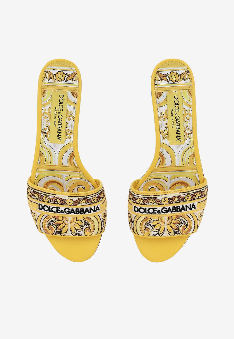 Dolce 
Gabbana Bianca Majolica Embroidery Slides CQ0571 AV804 8Q728 Yellow