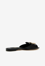 Dolce 
Gabbana DG Logo Calf Leather Flat Sandals Black CQ0593 CW576 80999