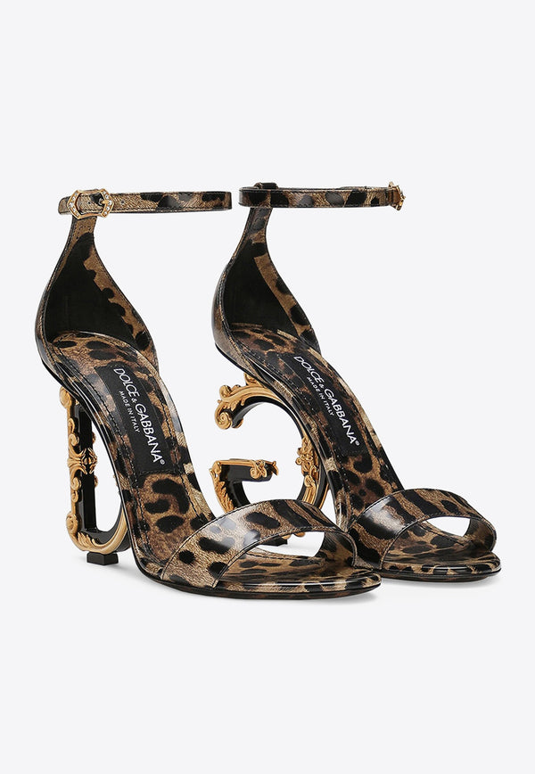 Dolce 
Gabbana Keira 105 Leopard Print Leather DG Baroque Sandals Brown CR0739 AM568 HA93M