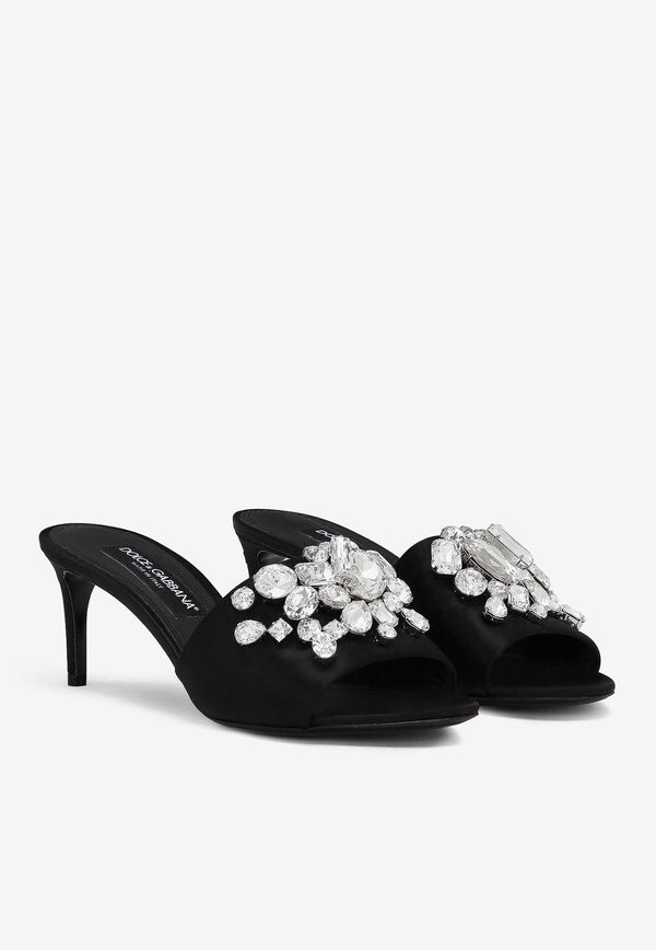 Dolce 
Gabbana 60 Crystal-Embellished Satin Mules CR1608 AQ521 8S488 Black