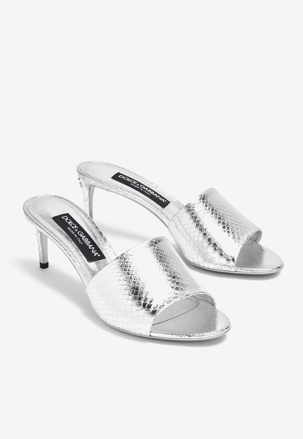 Dolce 
Gabbana 70 Crocodile-Effect Leather Mules CR1609 A2F48 80998 Silver