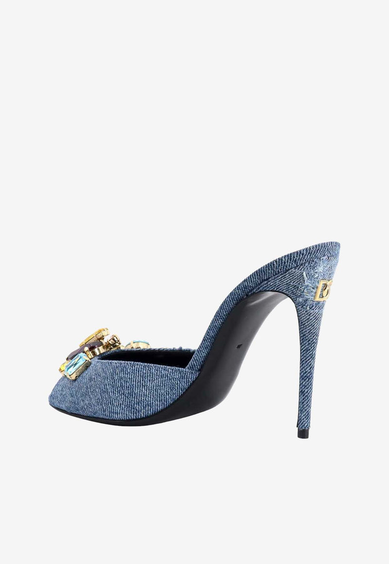 Dolce 
Gabbana 105 Crystal-Embellished Denim Mules CR1661 AR142 8C609 Denim