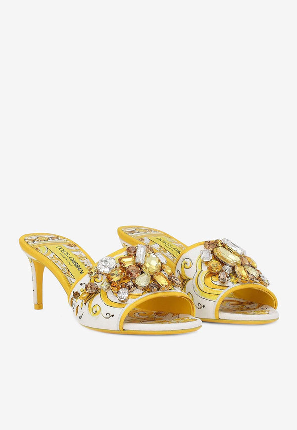 Dolce 
Gabbana Keira 60 Majolica Print Crystal Embellished Mules CR1744 AB826 HG3OB Yellow