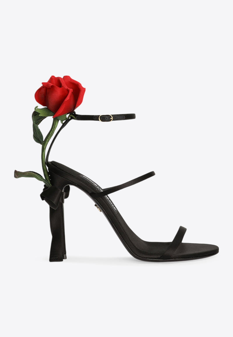 Dolce 
Gabbana Keira 105 Satin Sandals with Rose Applique Black CR1817 A7630 80999