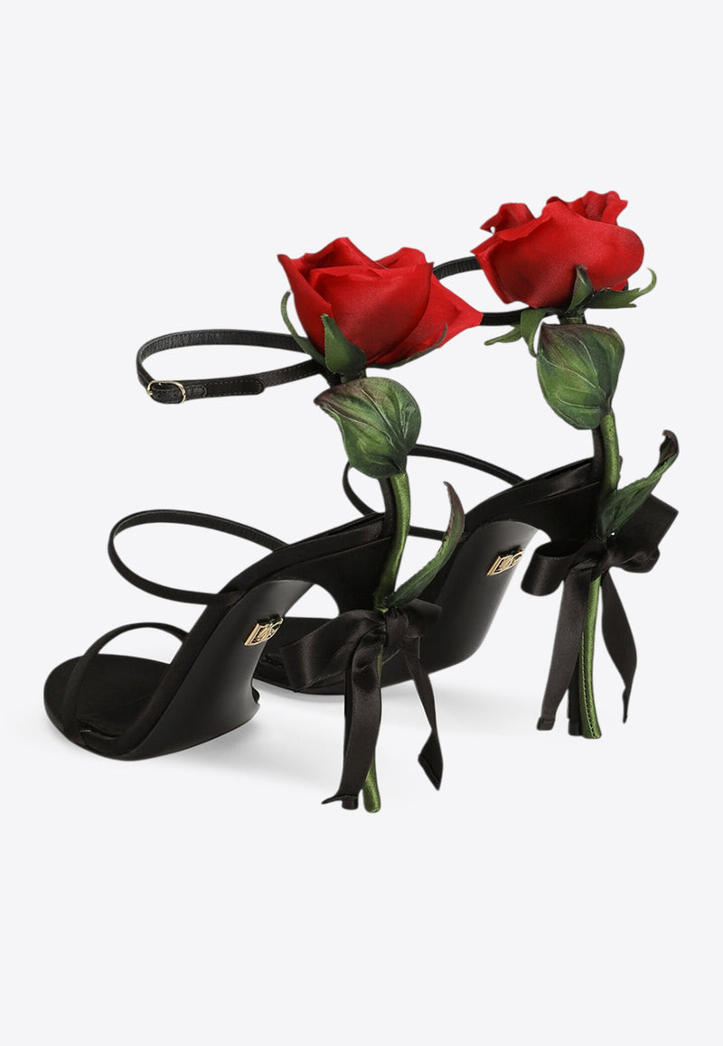 Dolce 
Gabbana Keira 105 Satin Sandals with Rose Applique Black CR1817 A7630 80999