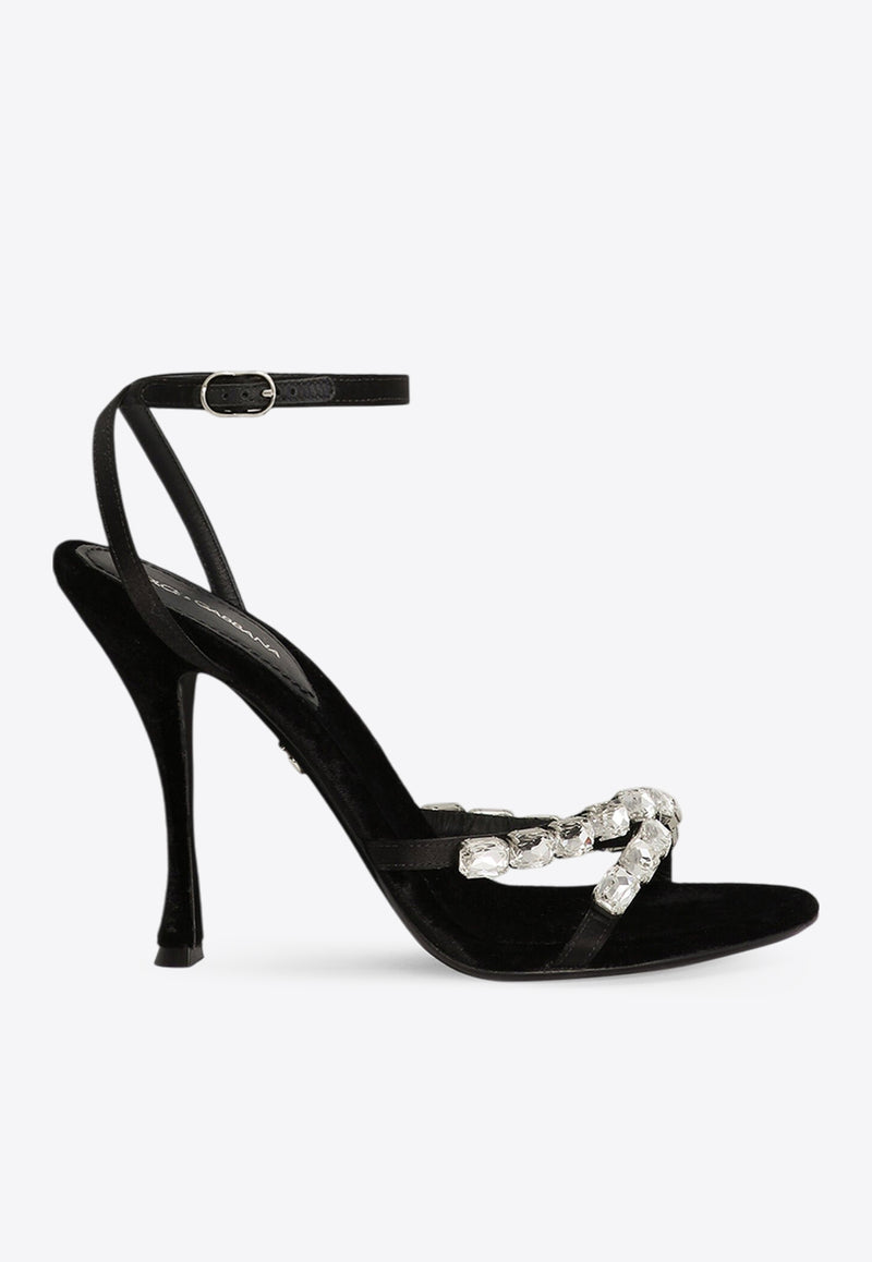 Dolce 
Gabbana Keira 105 Satin Sandals with Gemstone Embellishments Black CR1821 A6I68 8S488