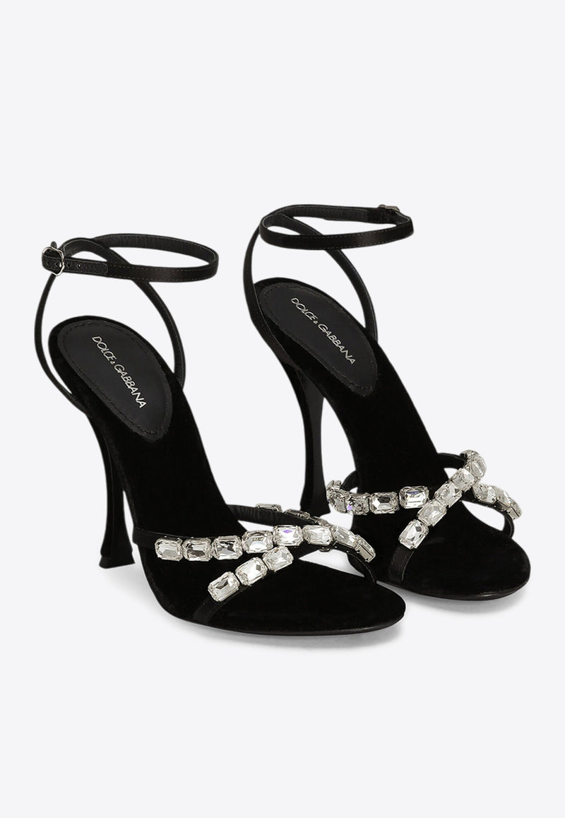 Dolce 
Gabbana Keira 105 Satin Sandals with Gemstone Embellishments Black CR1821 A6I68 8S488