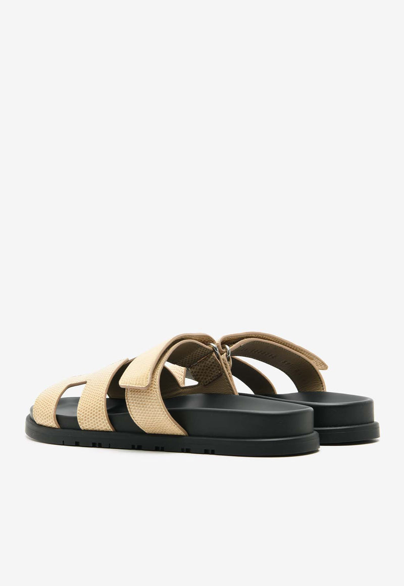 Hermès Chypre Sandals in Beige Argile Shiny Lizard Leather CSBASLLHER