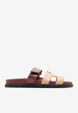 Hermès Chypre Sandals in Beige Perlino and Rouge H Calfskin CSBPRHCHER