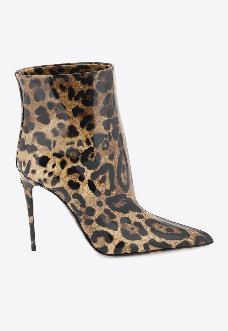 Dolce 
Gabbana 105 Leopard Print Ankle Boots in Patent Leather Brown CT0916 AM568 HA93M