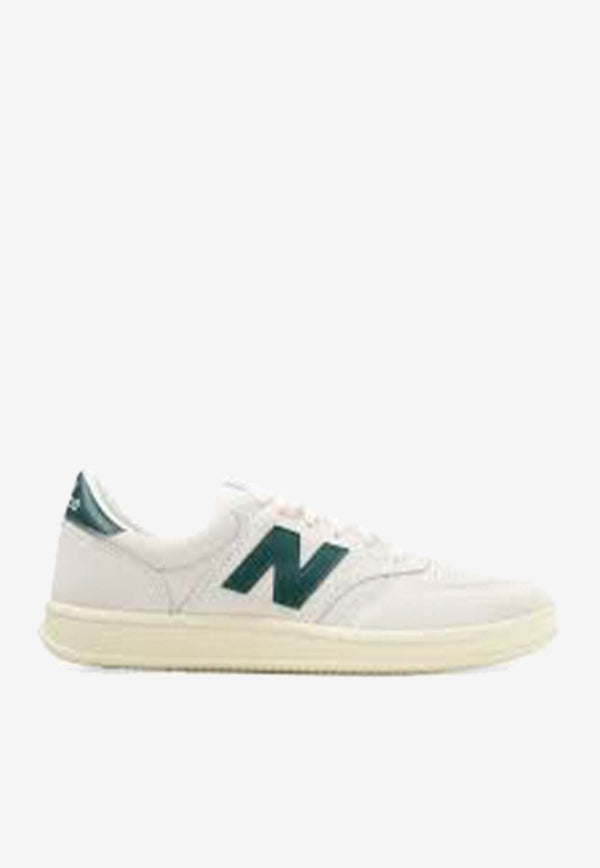 New Balance T500 Low-Top Sneakers in Sea Salt with Marsh Green and Angora CT500CG