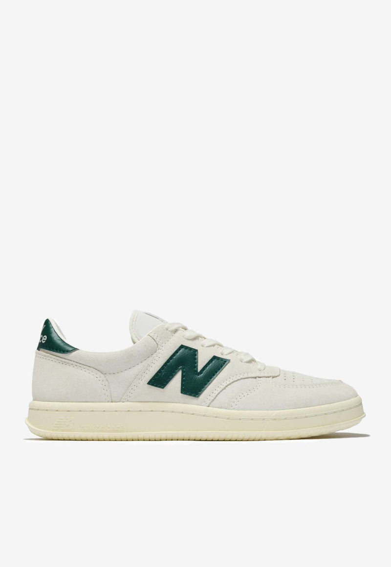 New Balance T500 Low-Top Sneakers in Sea Salt with Marsh Green and Angora CT500CG