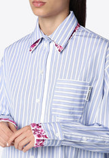 Des Phemmes Striped Oxford Shirt with Floral Embroidery Light Blue D104RDCO/P_DESPH-D1065