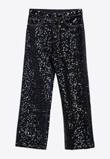 P.A.R.O.S.H Micro Sequins Embellished Straight-Leg Jeans Black D230726CO/P_PAROS-813