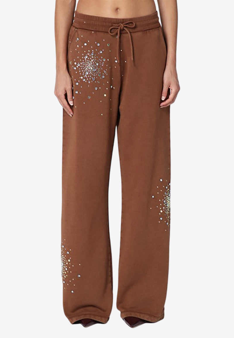 Des Phemmes Crystal Embellished Wide Track Pants Brown D303JCCO/P_DESPH-D0401