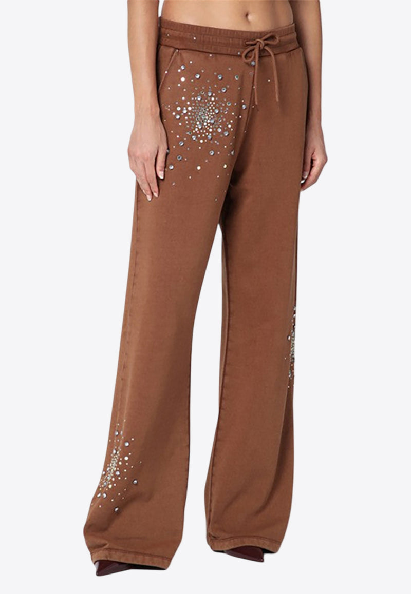 Des Phemmes Crystal Embellished Wide Track Pants Brown D303JCCO/P_DESPH-D0401