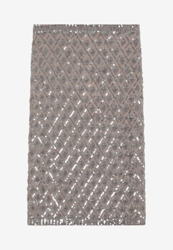 P.A.R.O.S.H Sequined Knee-Length Skirt Gray D621510PL/Q_PAROS-038