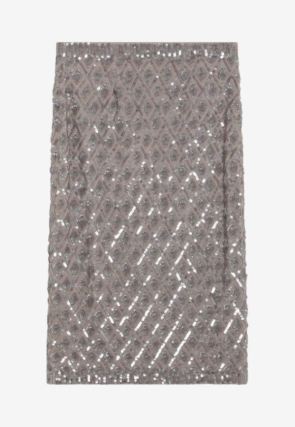 P.A.R.O.S.H Sequined Knee-Length Skirt Gray D621510PL/Q_PAROS-038