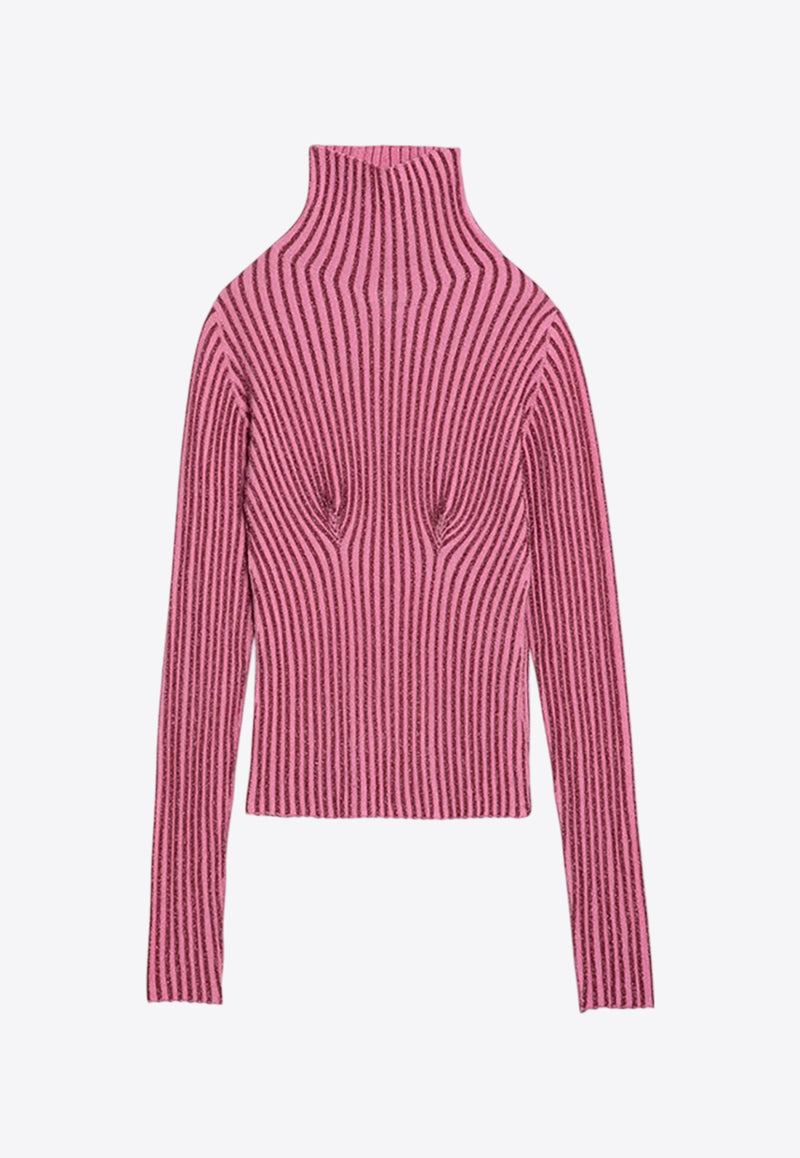 Des Phemmes Lurex-Ribbed Turtleneck Sweater Pink D712KBPA/P_DESPH-D0801