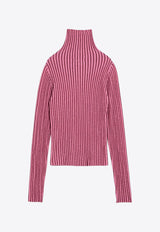 Des Phemmes Lurex-Ribbed Turtleneck Sweater Pink D712KBPA/P_DESPH-D0801