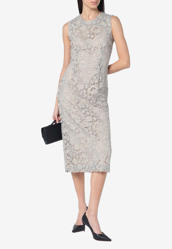 P.A.R.O.S.H Floral Lace Midi Dress Gray D726018CO/Q_PAROS-038