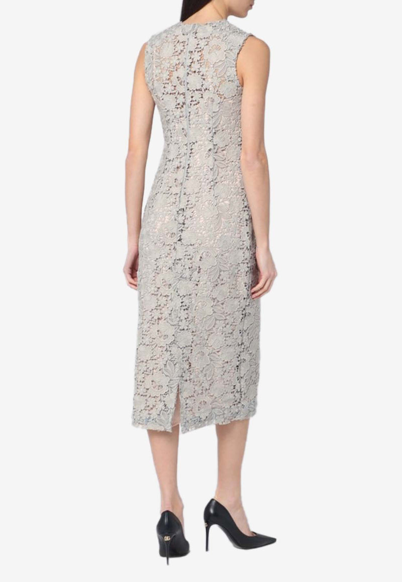 P.A.R.O.S.H Floral Lace Midi Dress Gray D726018CO/Q_PAROS-038