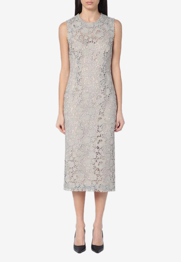 P.A.R.O.S.H Floral Lace Midi Dress Gray D726018CO/Q_PAROS-038