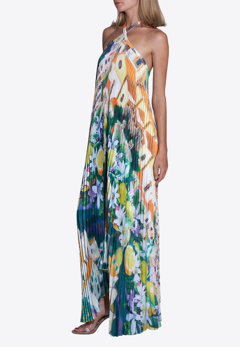 L
IDEE Deese Halterneck Floral Plisse Maxi Dress Multicolor DEESSEGOWN POSITANOFLORAL